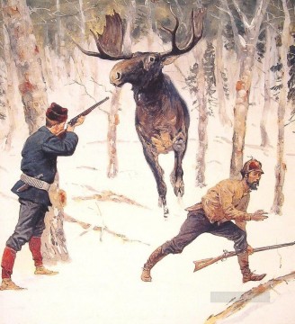 Classical Painting - Remington The Moose Hunt
